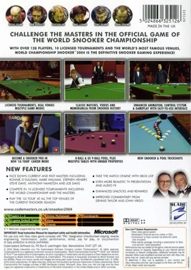 World Championship Snooker 2004 (Europe) box cover back